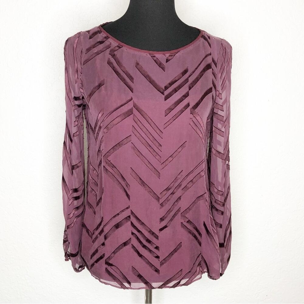 WHBM maroon diagonal stripe sheer overlay silk blend top and cami size 4
